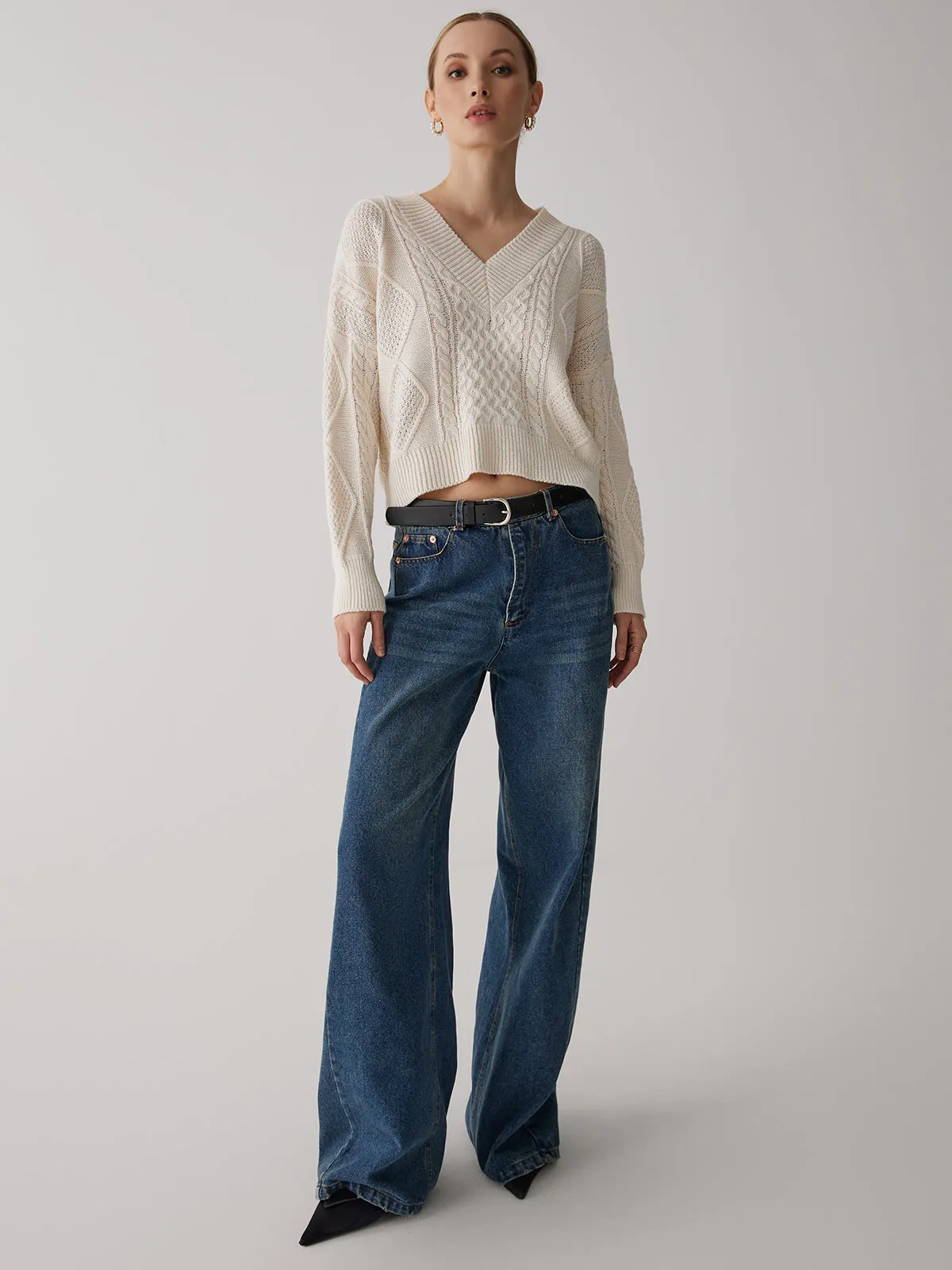 Wenkouban-Christmas Thanksgiving outfits_Cable Knit Graceful Tie Back Sweater