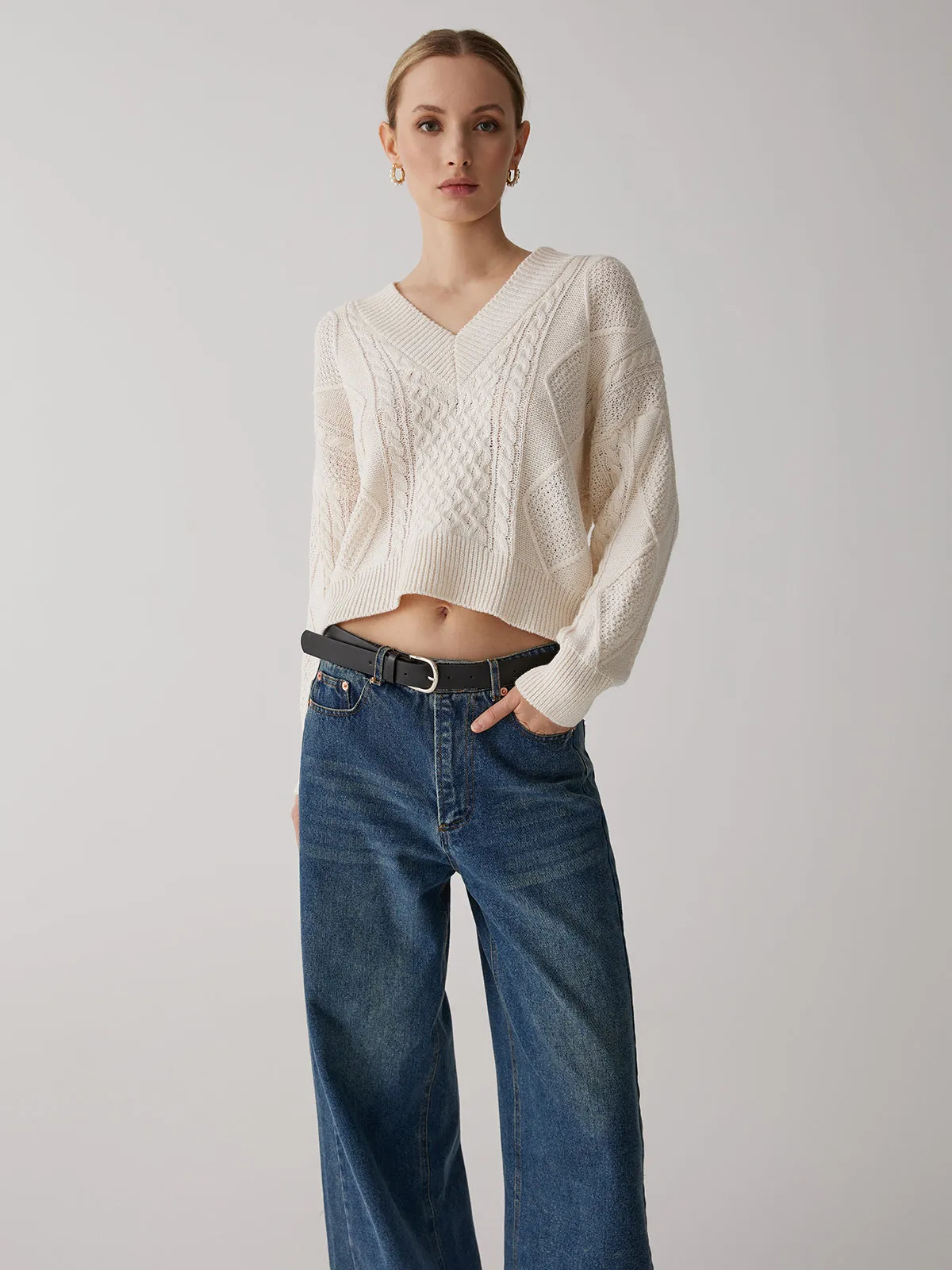 Wenkouban-Christmas Thanksgiving outfits_Cable Knit Graceful Tie Back Sweater