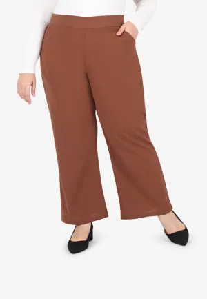 Wilia Basic Straight Leg Pants - Brown