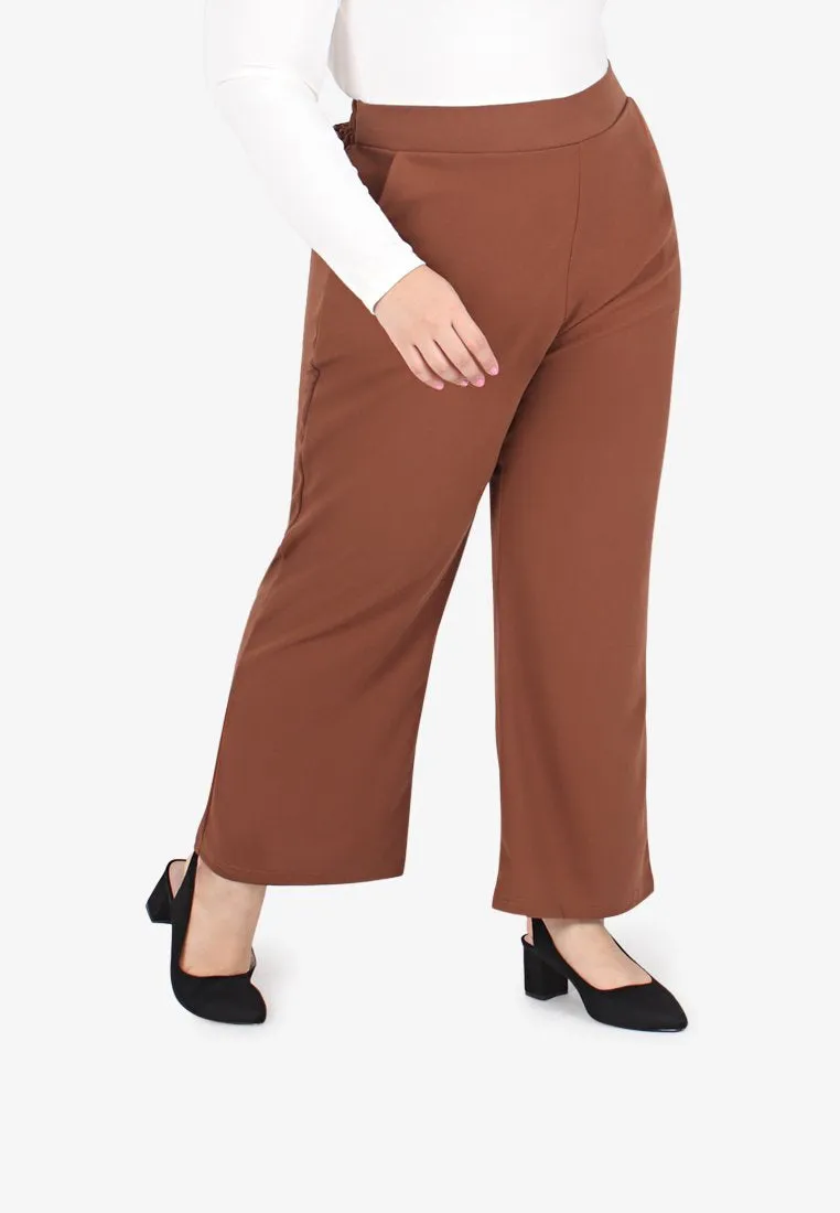 Wilia Basic Straight Leg Pants - Brown