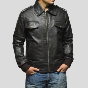 Willy Black Bomber Leather Jacket for Men