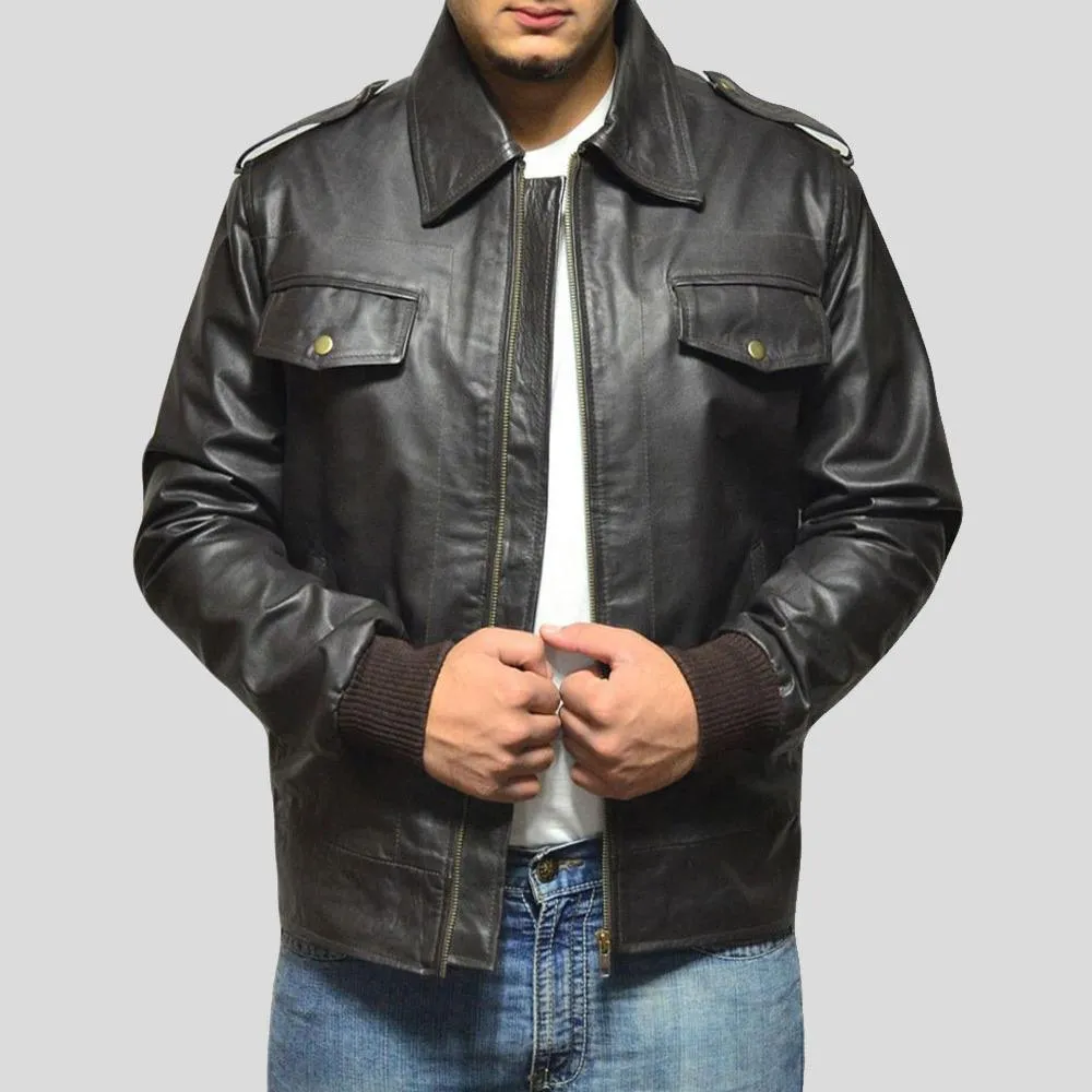 Willy Black Bomber Leather Jacket for Men