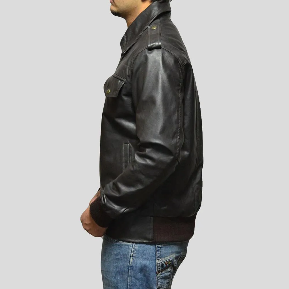 Willy Black Bomber Leather Jacket for Men