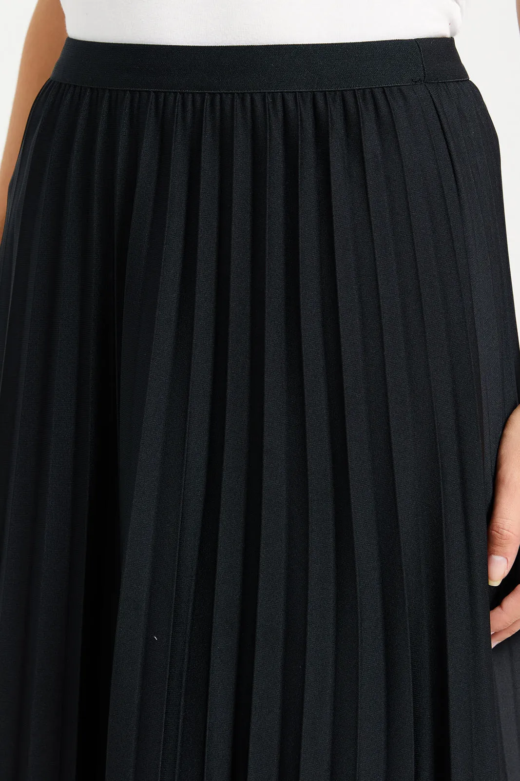 Women Black Plain Pleated Skirt