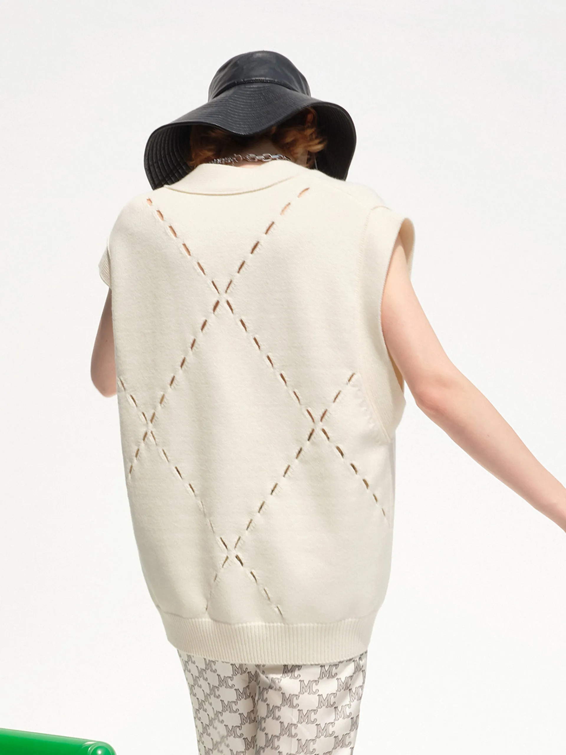 Wool-blend Diamond Cutout Knit Vest Loose Chic V Neck