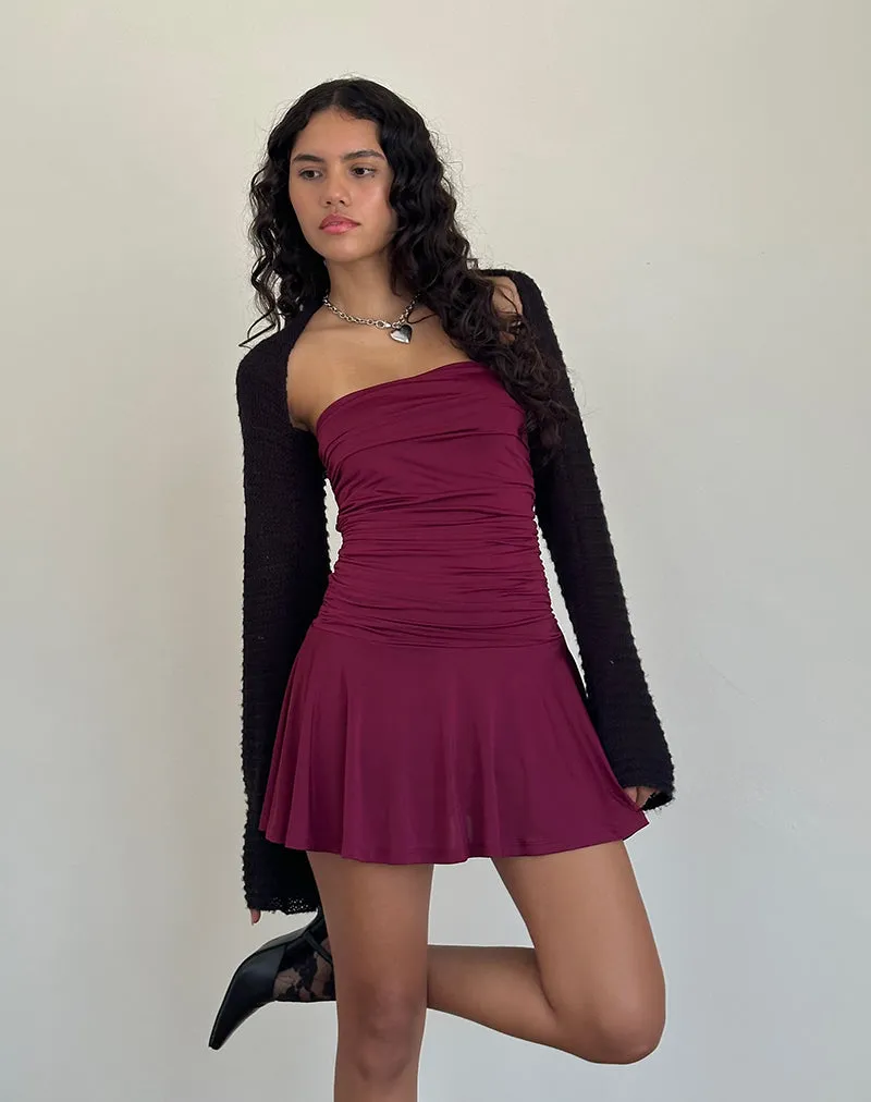 Yasmin Bandeau Mini Slinky Dress in Burgundy