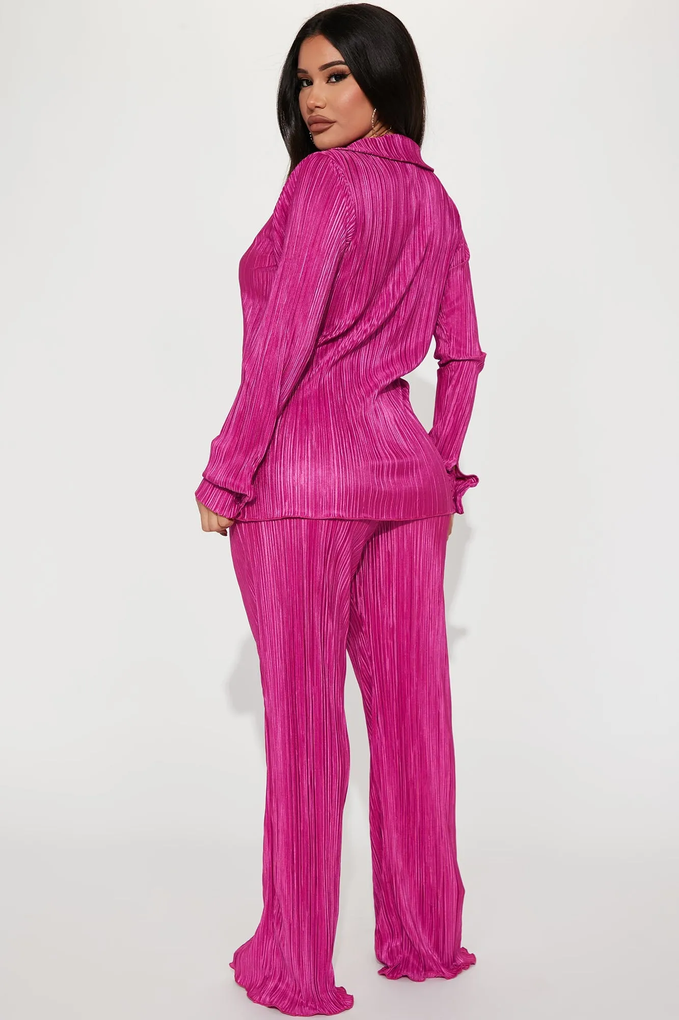 ZINNIA PLEATED SHIRTS AND PANTS SET -MAGENTA